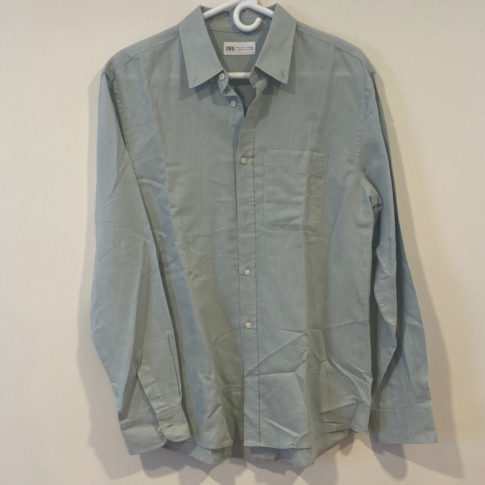 Zara Light Green Casual Button Down Shirt